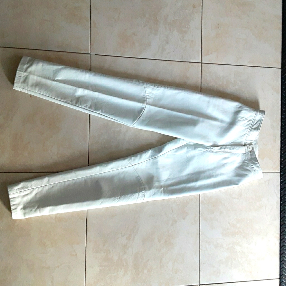 White soft leather pants